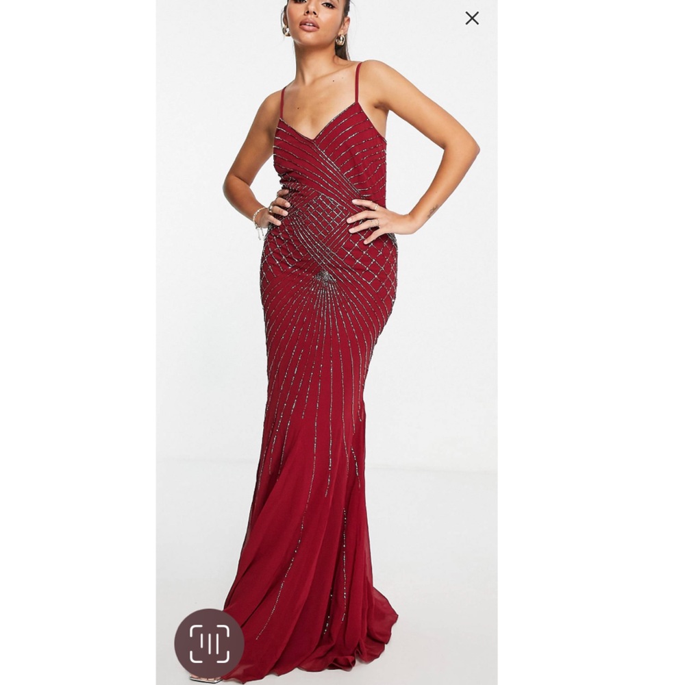 Godiva strappy embroidered maxi dress in wine
